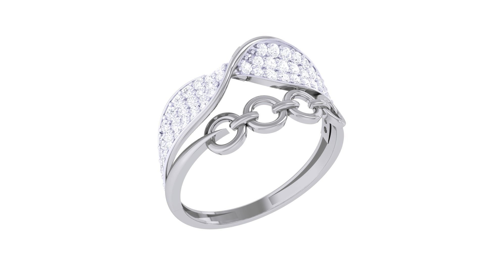 Chain Links High Jewelry Diamond Cocktail Ring 3dm stl obj mtl 3D print model_1