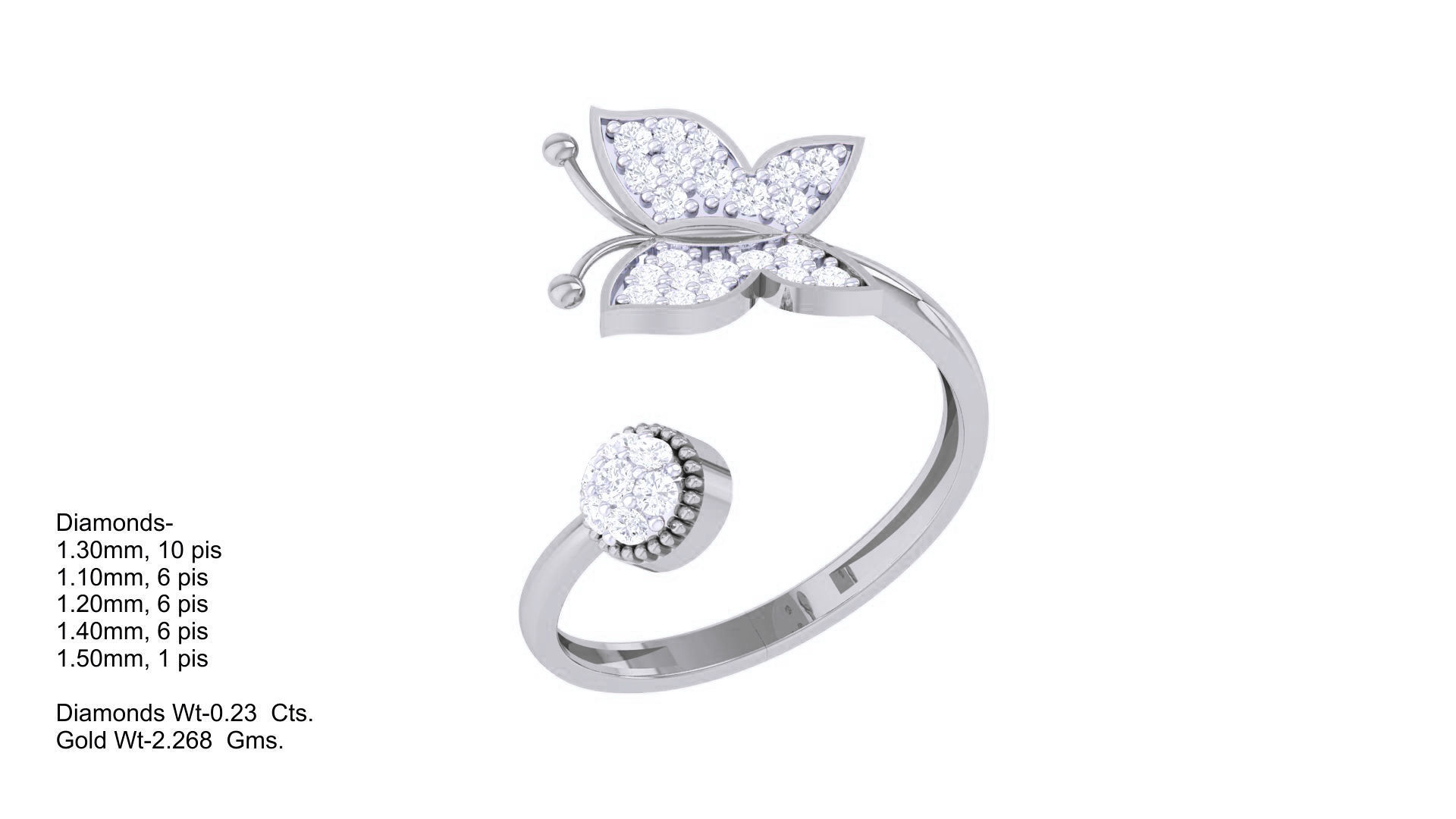 Butterfly on flower High Jewelry Diamond Cocktail Ring 3dm stl  3D print model_4