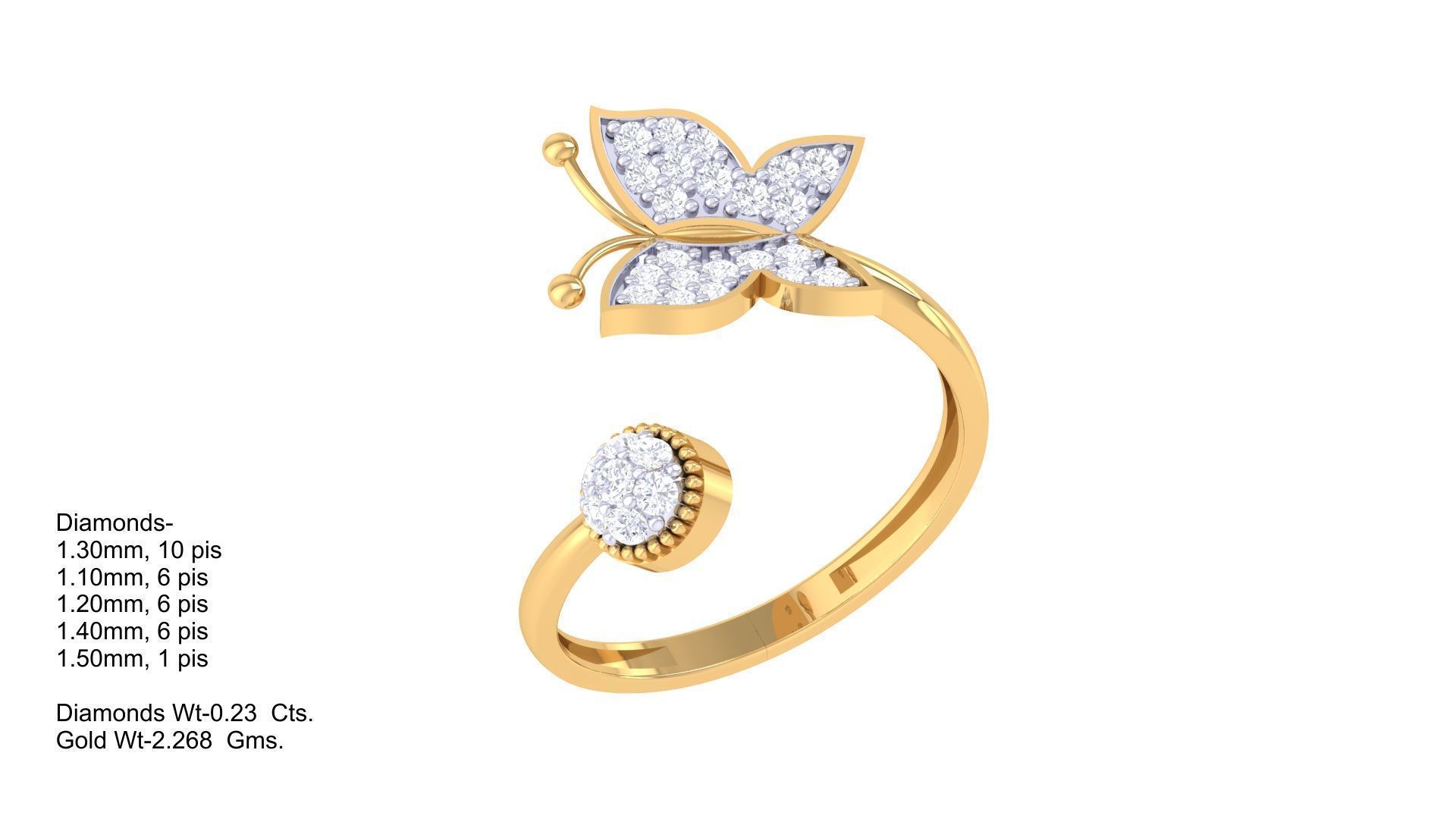 Butterfly on flower High Jewelry Diamond Cocktail Ring 3dm stl  3D print model_3