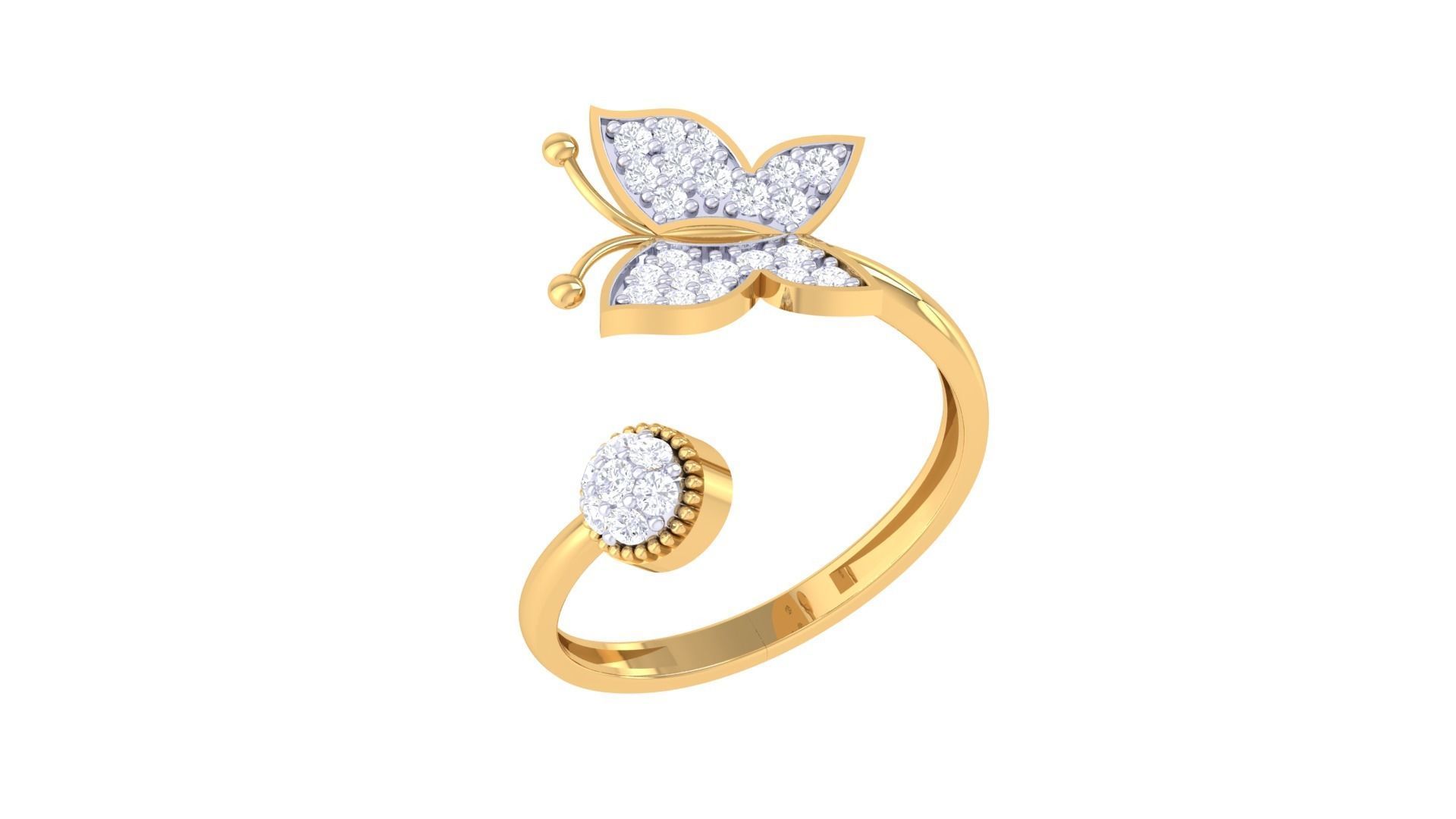 Butterfly on flower High Jewelry Diamond Cocktail Ring 3dm stl  3D print model_2