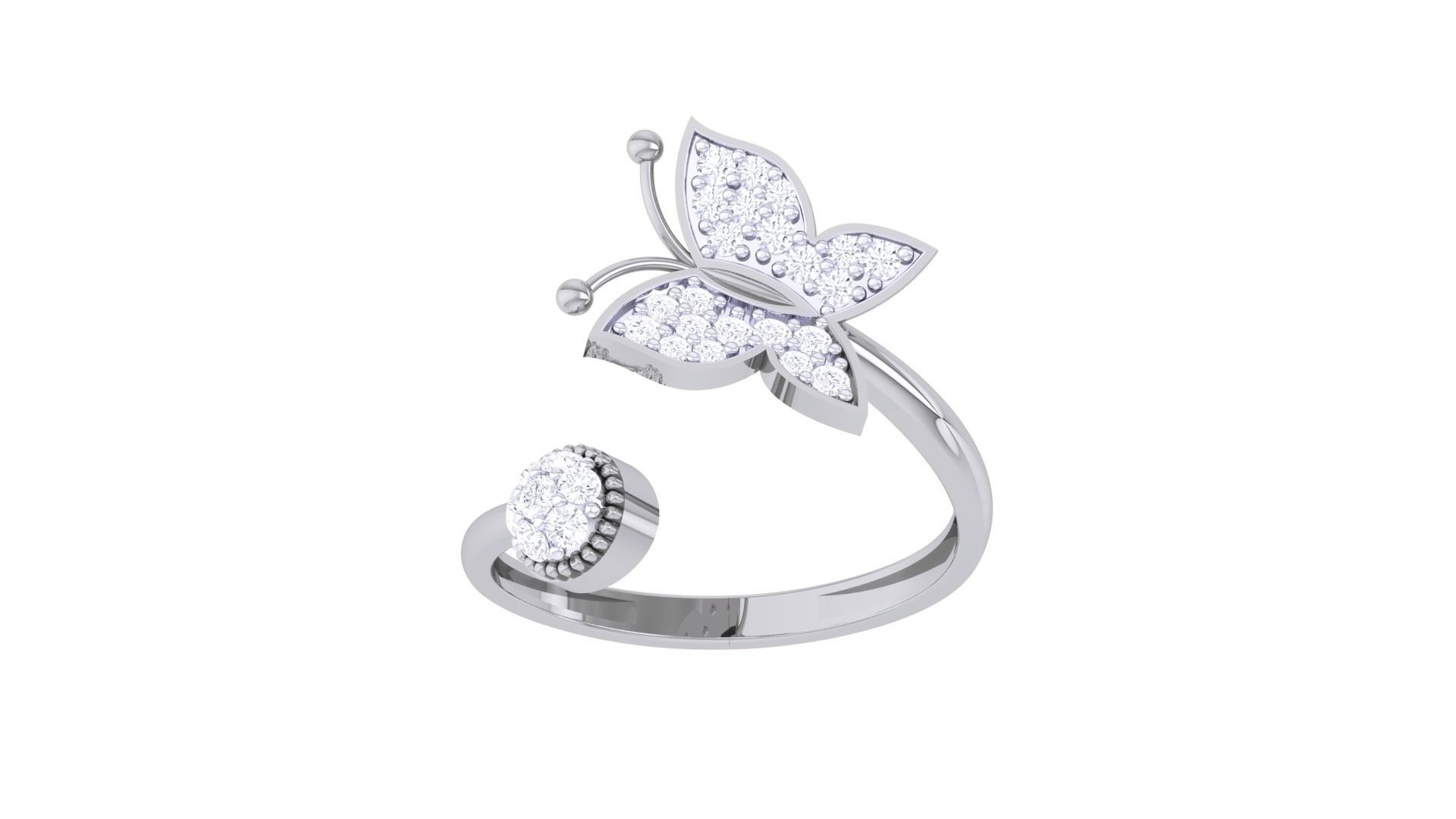 Butterfly on flower High Jewelry Diamond Cocktail Ring 3dm stl  3D print model_9