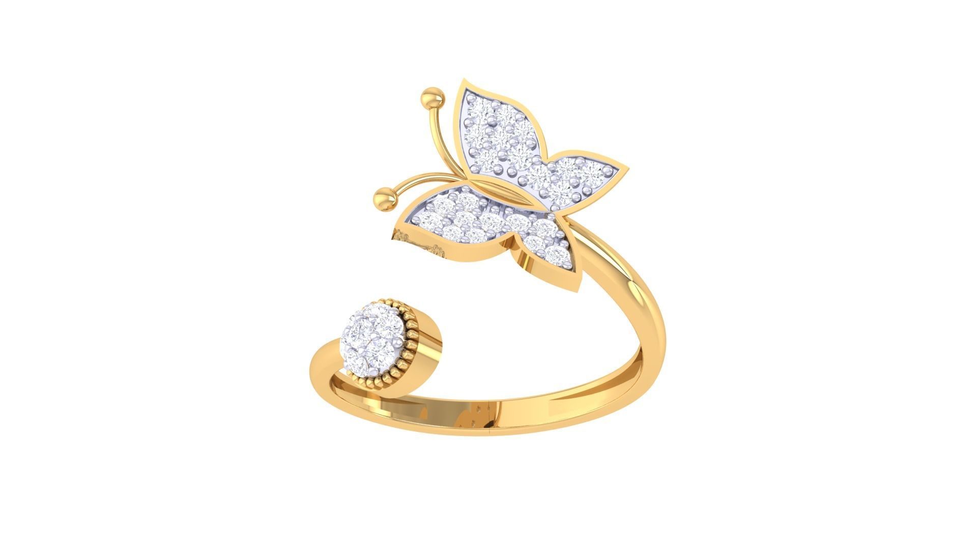 Butterfly on flower High Jewelry Diamond Cocktail Ring 3dm stl  3D print model_7