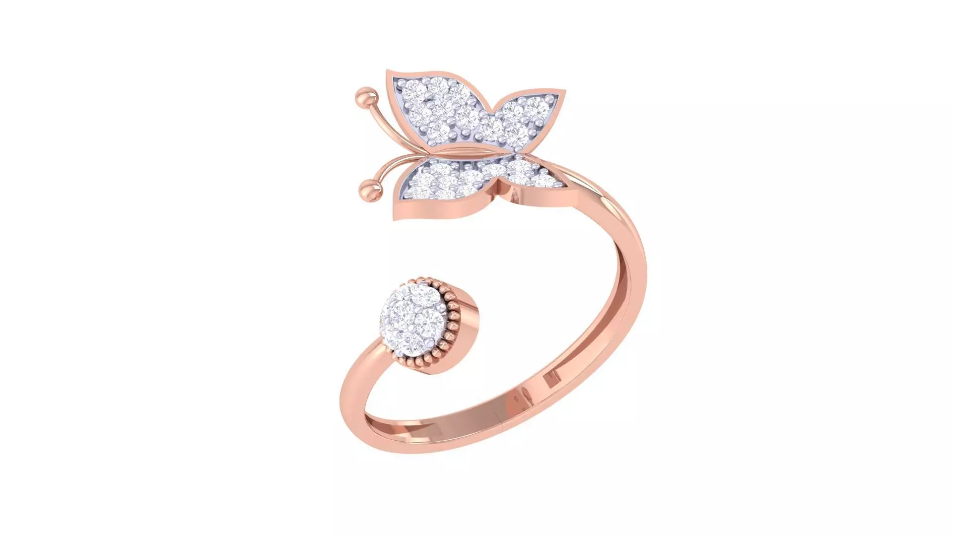 Butterfly on flower High Jewelry Diamond Cocktail Ring 3dm stl  3D print model_0