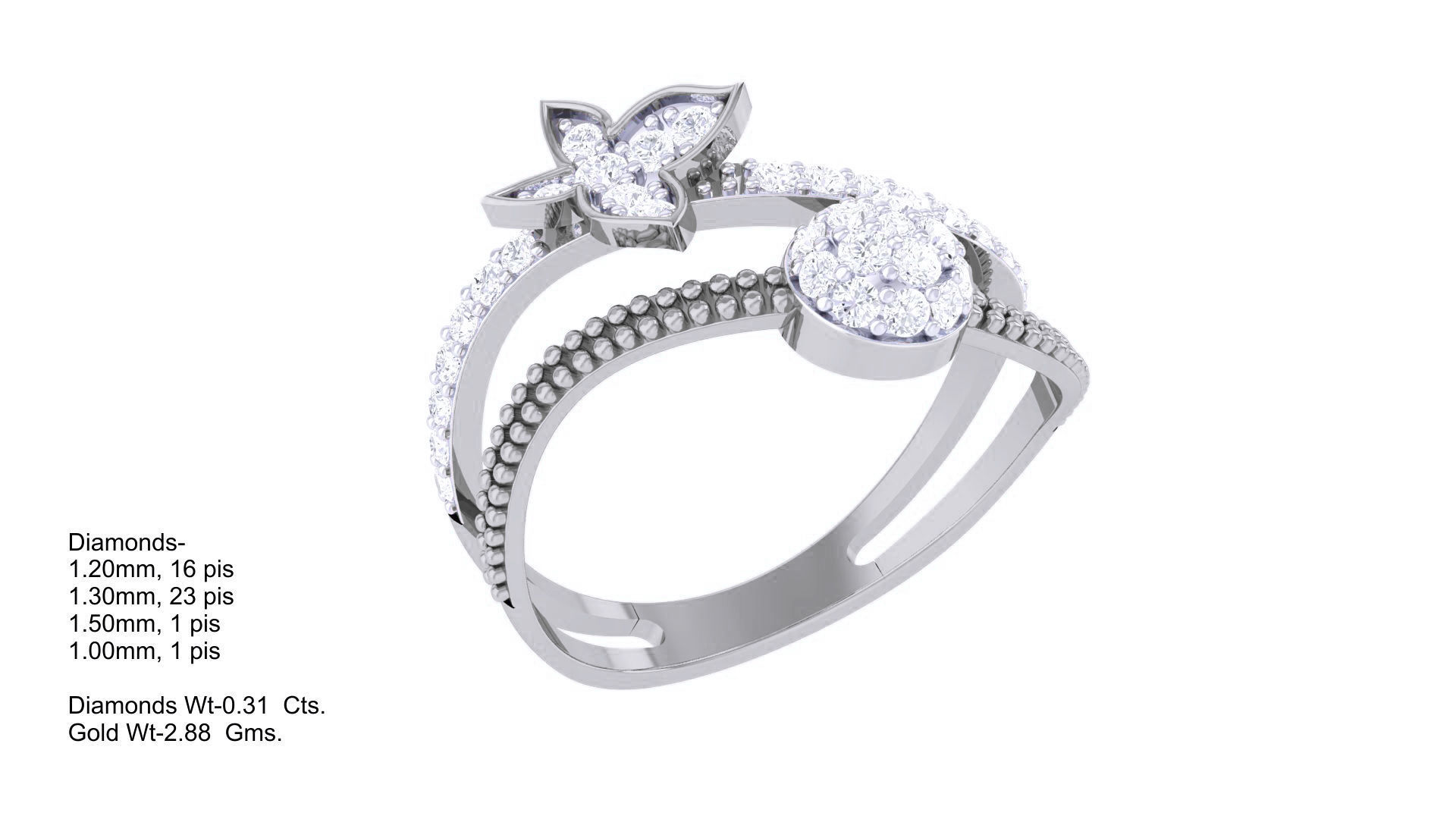 Butterfly High Jewelry Diamond Cocktail Ring 3dm stl obj mtl 3D print model_4