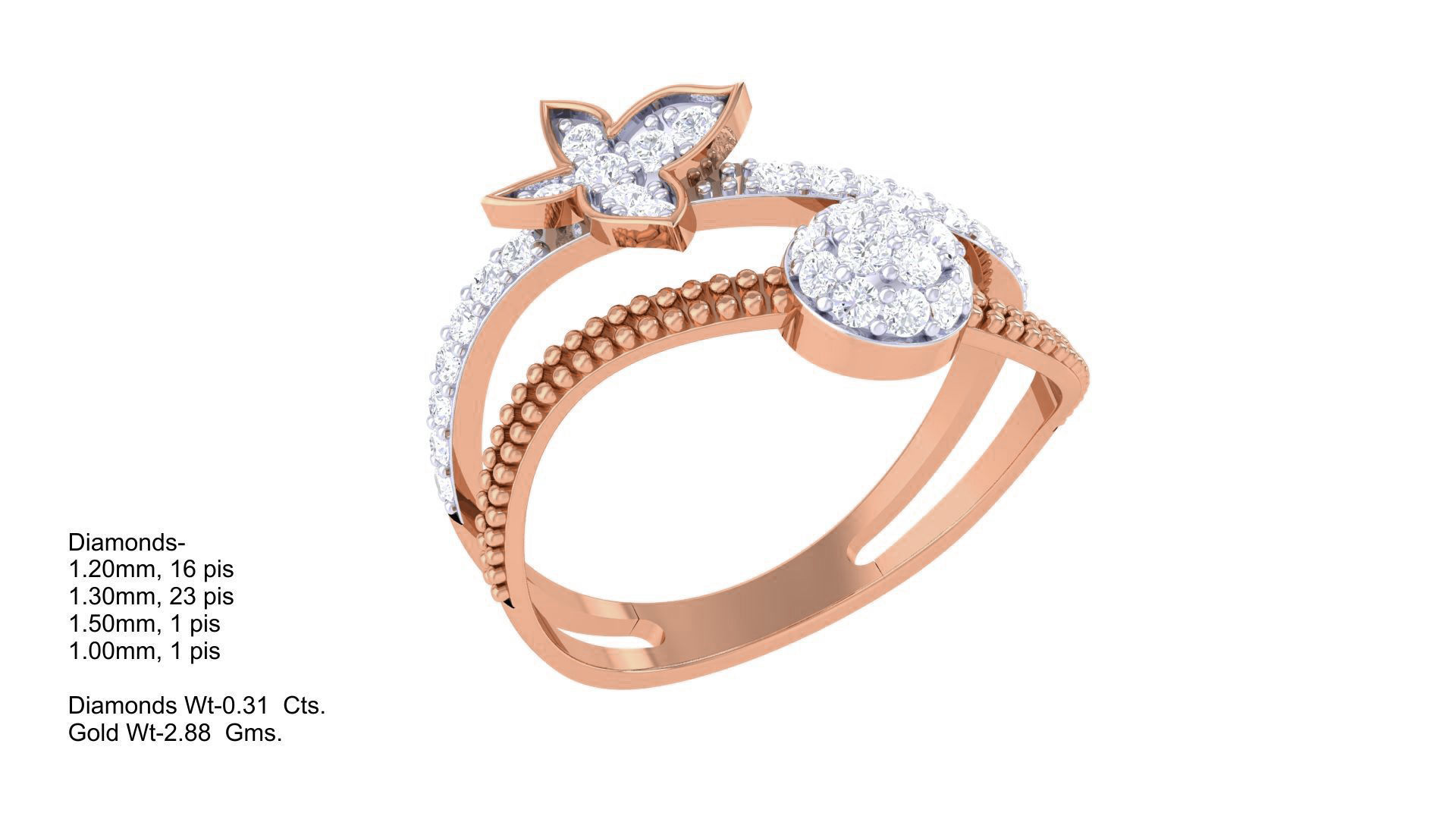 Butterfly High Jewelry Diamond Cocktail Ring 3dm stl obj mtl 3D print model_5