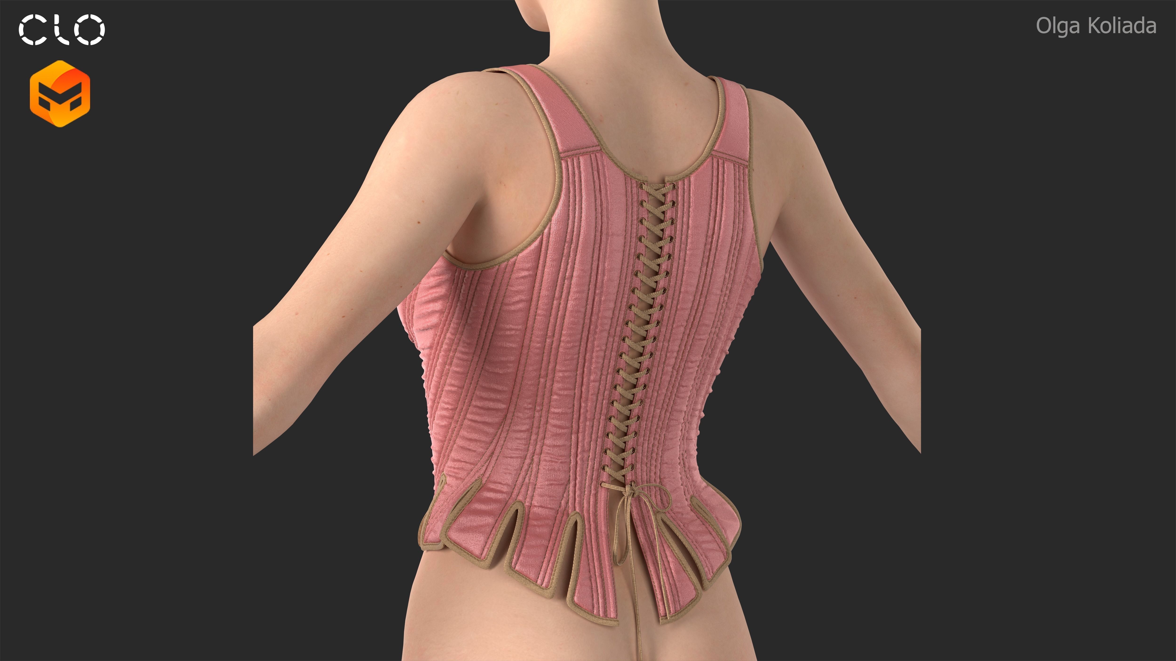 Corset Marvelous Designer project and OBJ 3D model_3
