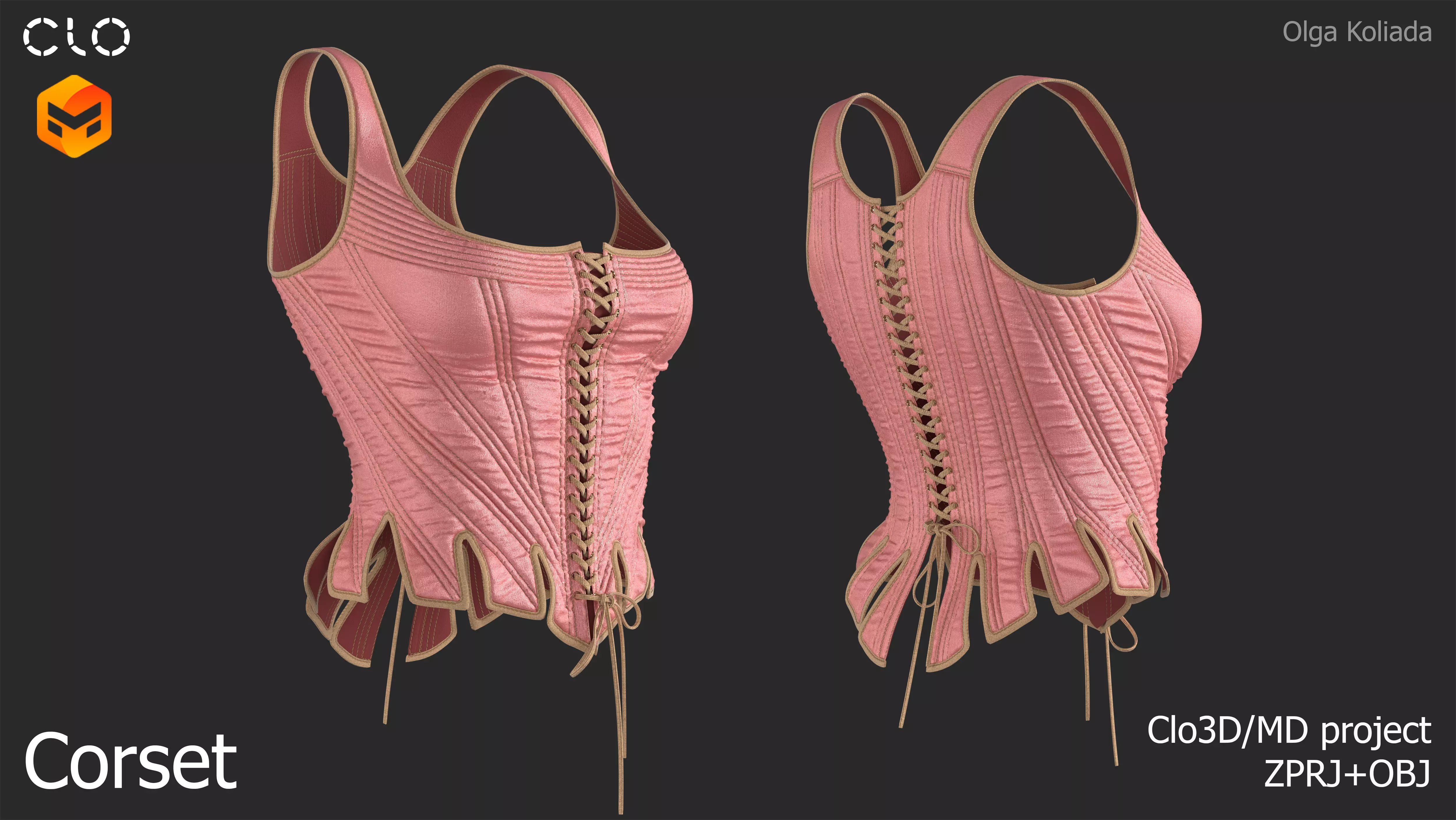 Corset Marvelous Designer project and OBJ 3D model_0