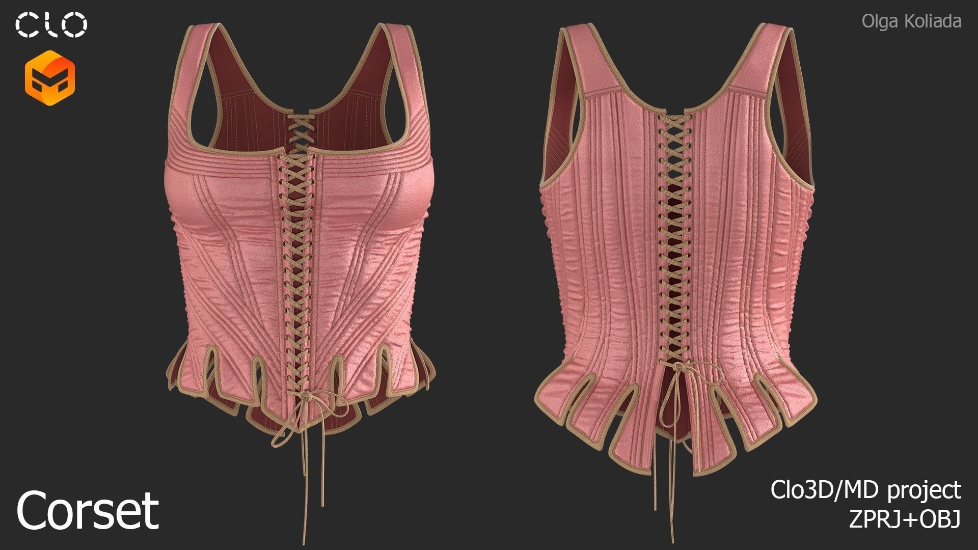 Corset Marvelous Designer project and OBJ 3D model_1