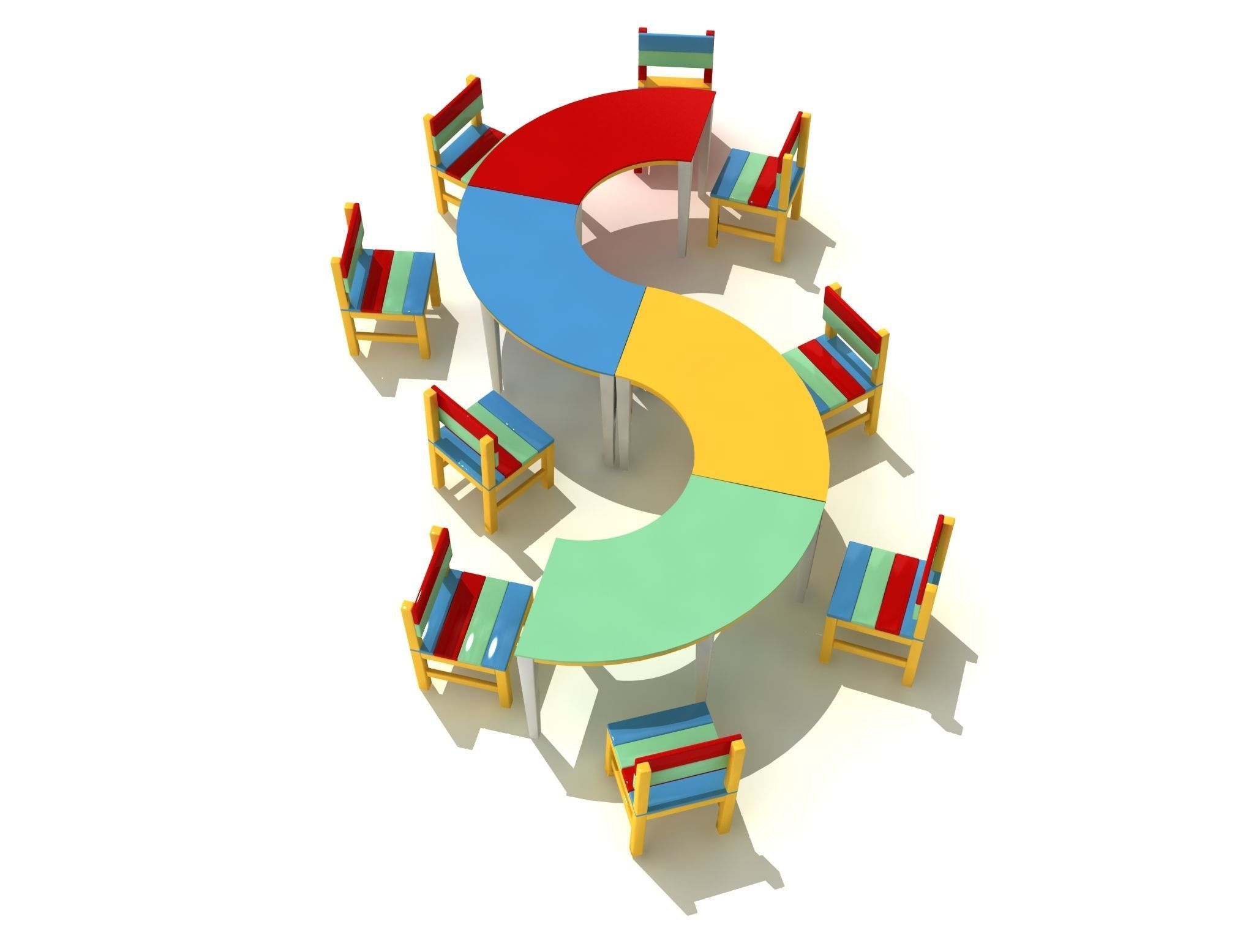 Kids Game Play Equipment 016 Colorful S Table and Chair 3D model_3