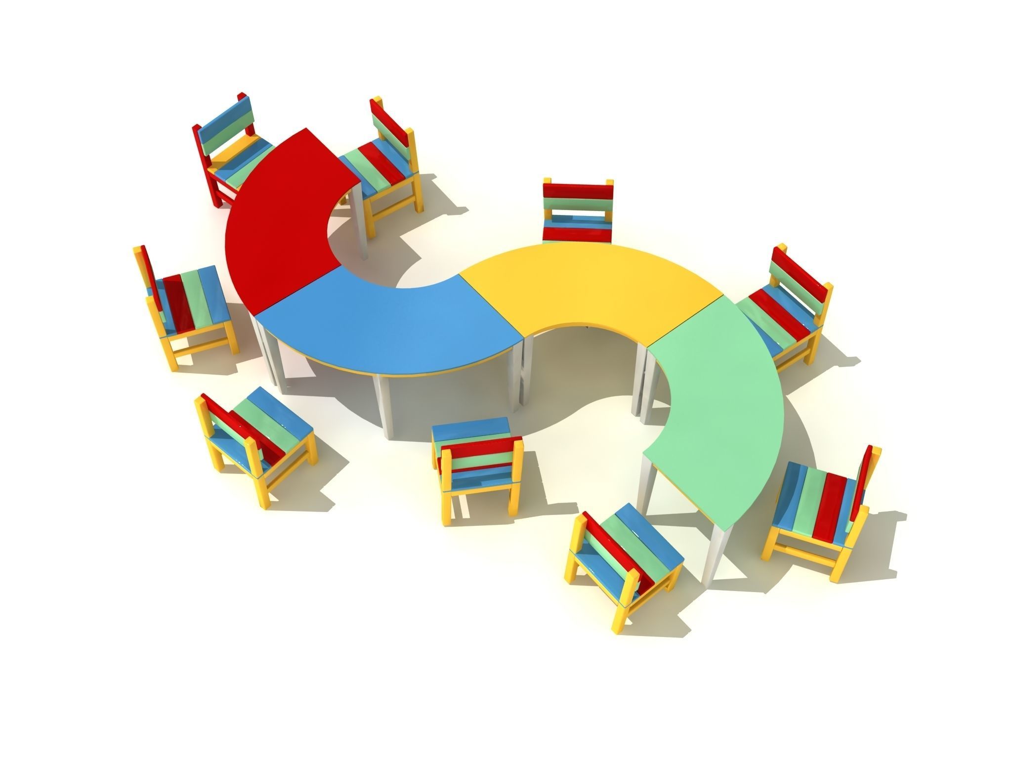 Kids Game Play Equipment 016 Colorful S Table and Chair 3D model_2