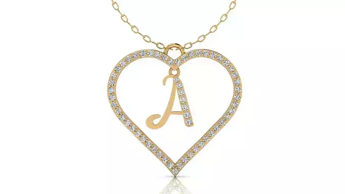 Alphabet Chicago Diamond Heart Pendant A