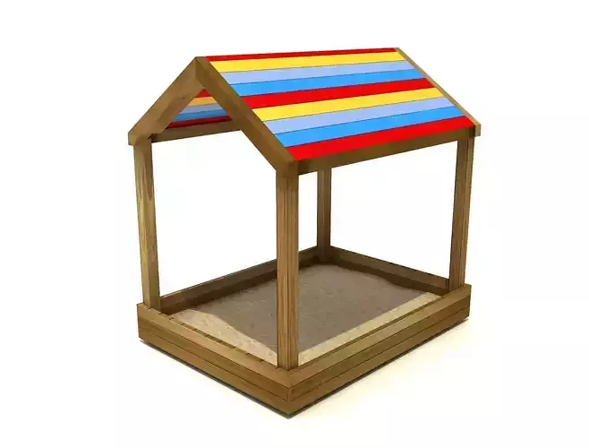 Kids Game Play Equipment 009 Wood Sand Pool with Roof 3D model
