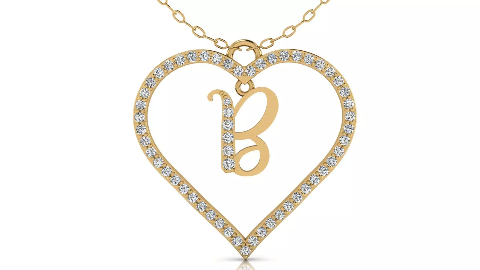 Alphabet Chicago Diamond Heart Pendant B 3D print model