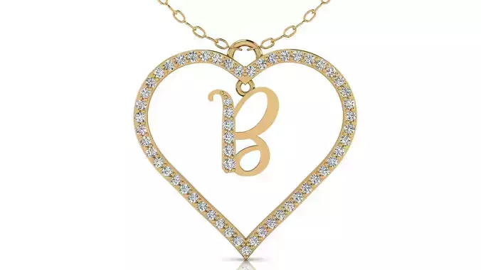 Alphabet Chicago Diamond Heart Pendant B