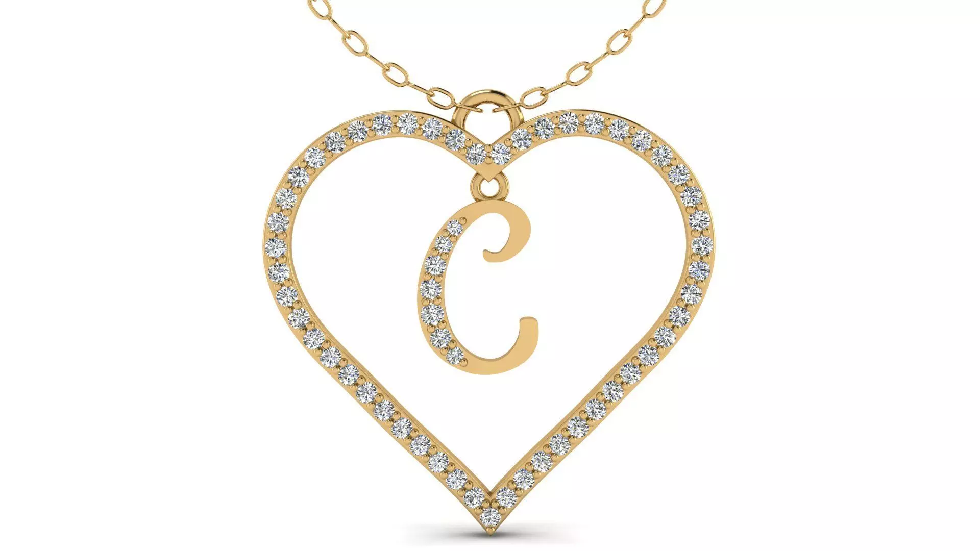 Alphabet Chicago Diamond Heart Pendant C 3D print model