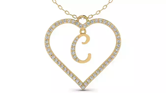 Alphabet Chicago Diamond Heart Pendant C