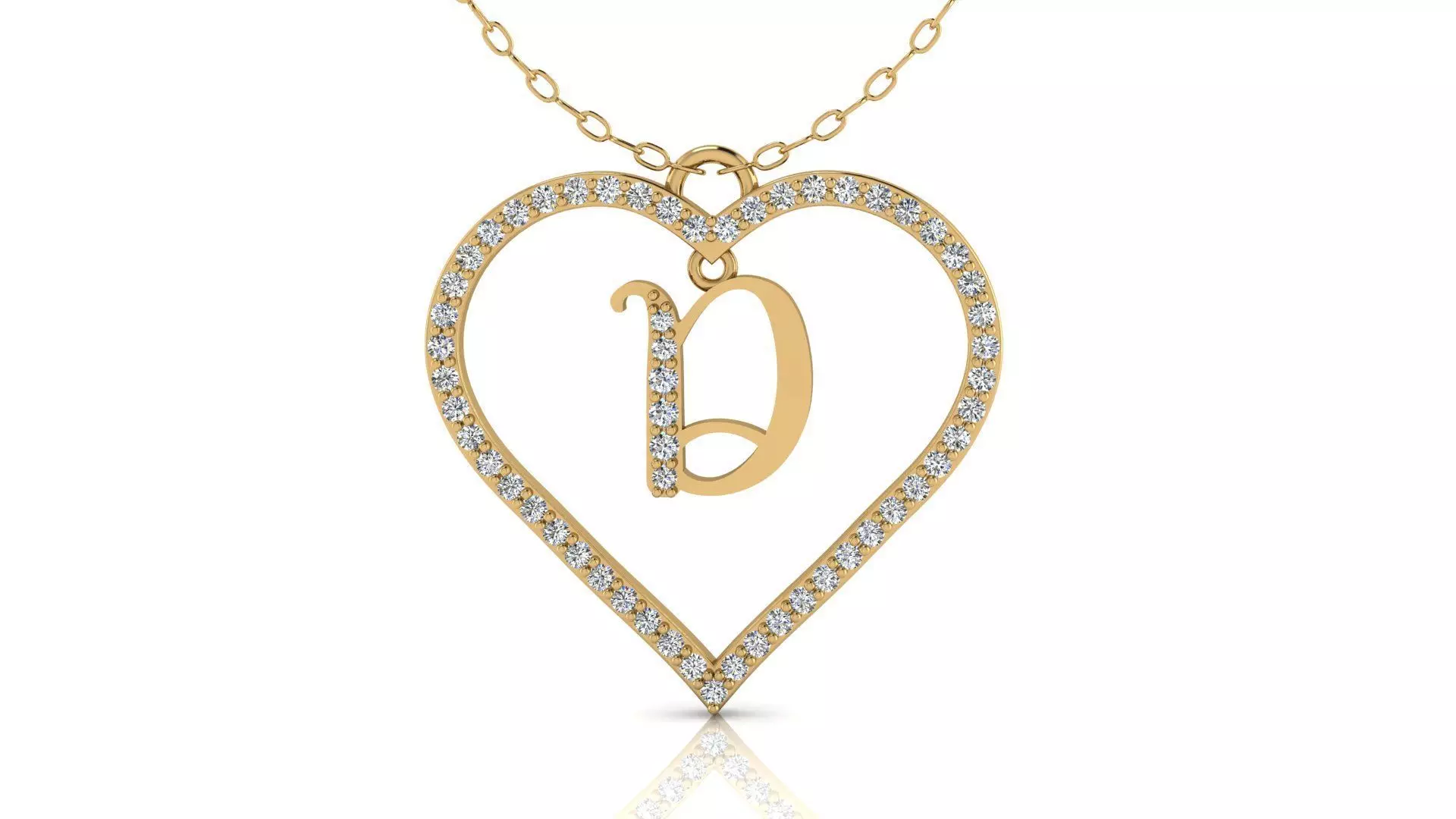 Alphabet Chicago Diamond Heart Pendant D 3D print model