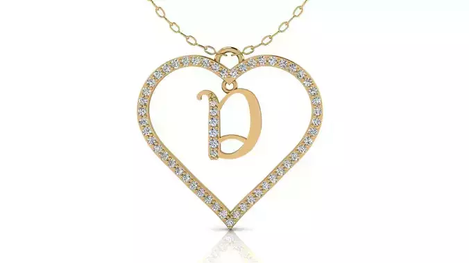Alphabet Chicago Diamond Heart Pendant D 3D print model