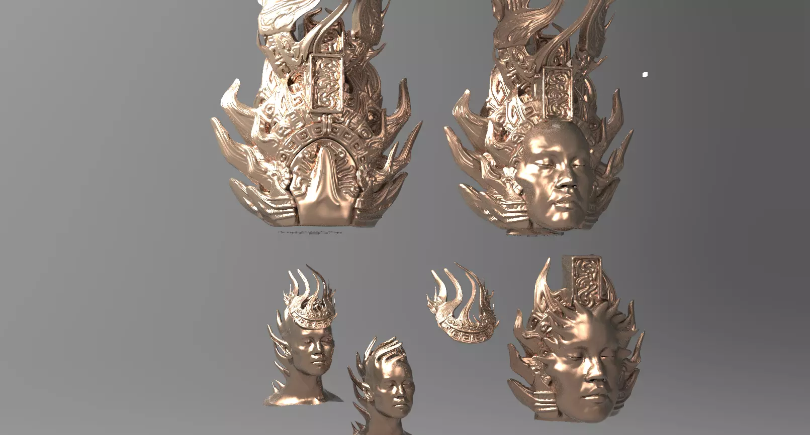 Aztec Crown statue 6 models 3D model_0