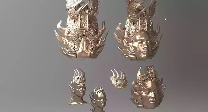 Aztec Crown statue 6 models 3D model