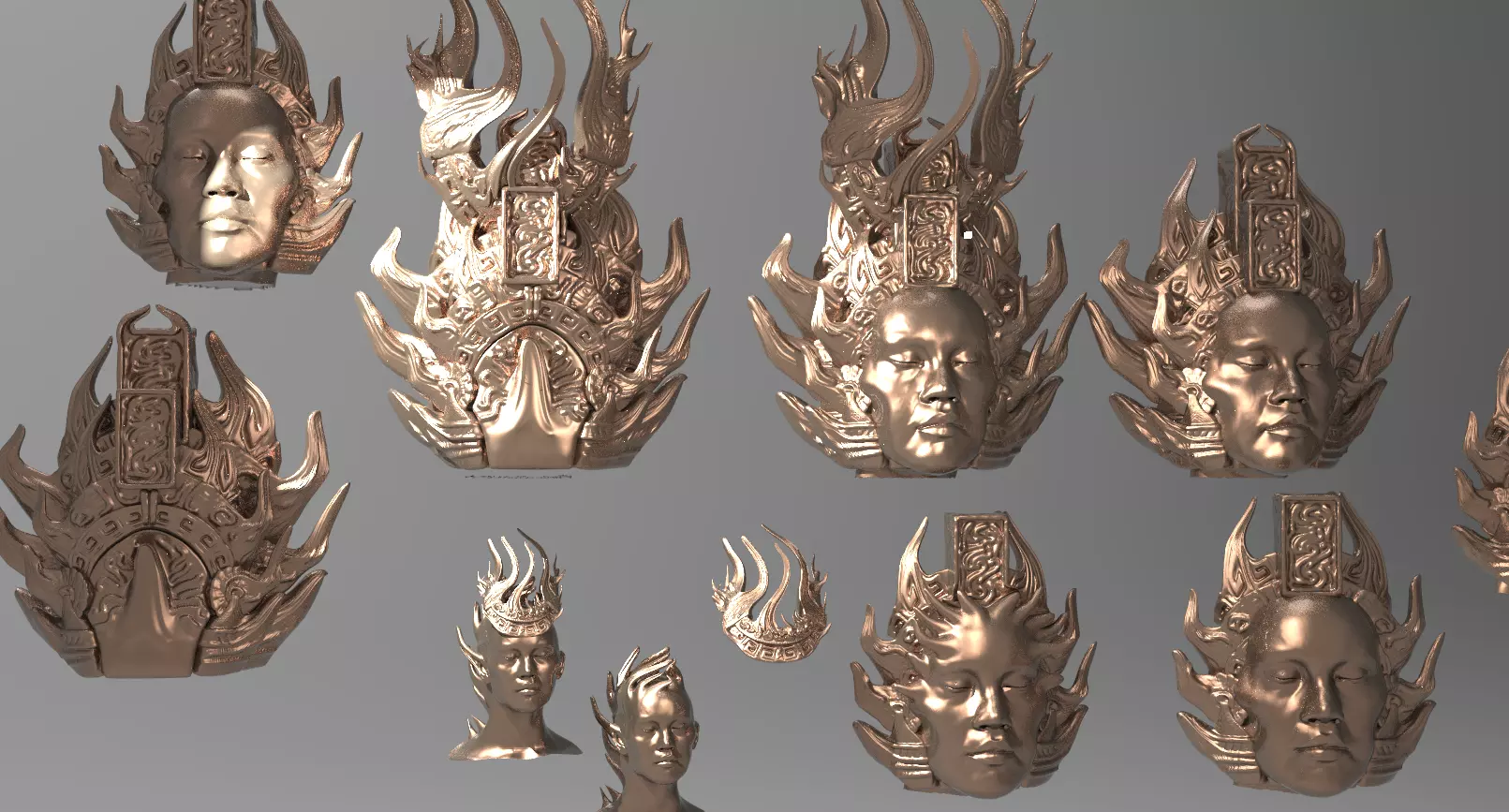 Aztec Crown statue collection 1  3D model_0