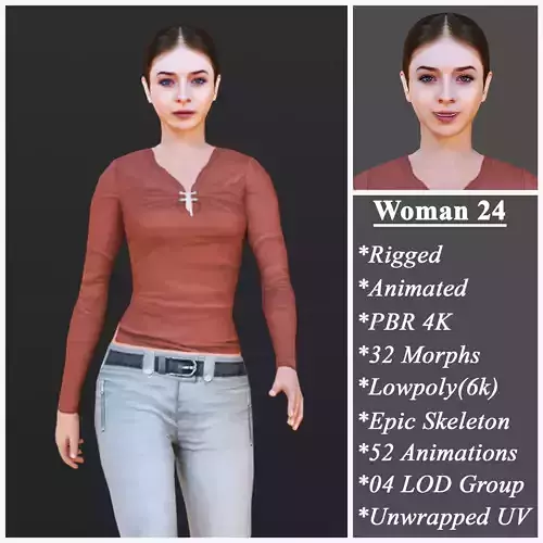 Woman 24 With 52 Animations 32 Morphs