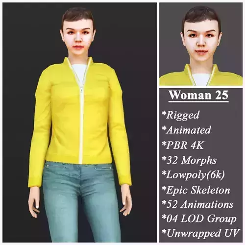 Woman 25 With 52 Animations 32 Morphs
