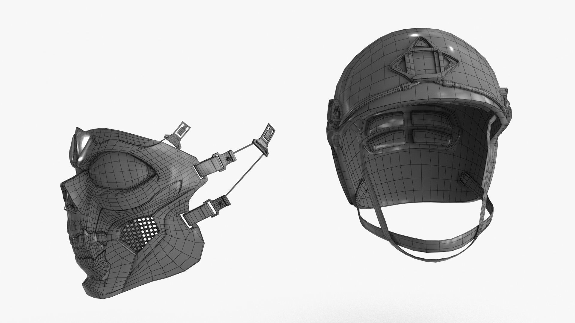 Skull Mask with Hemlet Low-poly 3D model_23