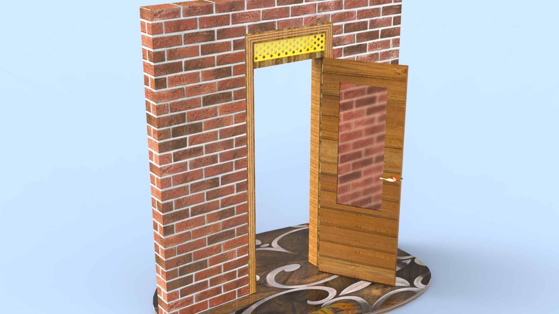 Wooden Glass Door 3D model_2