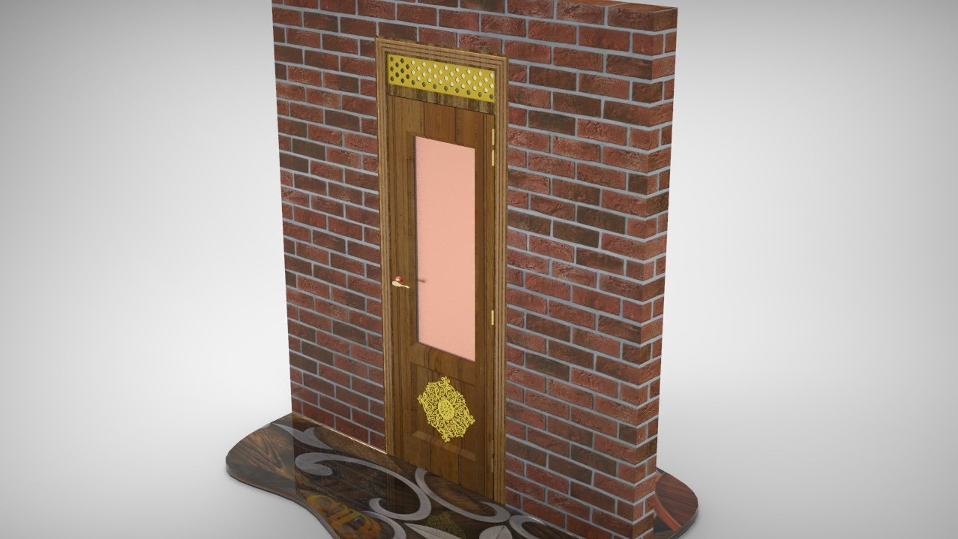 Wooden Glass Door 3D model_1
