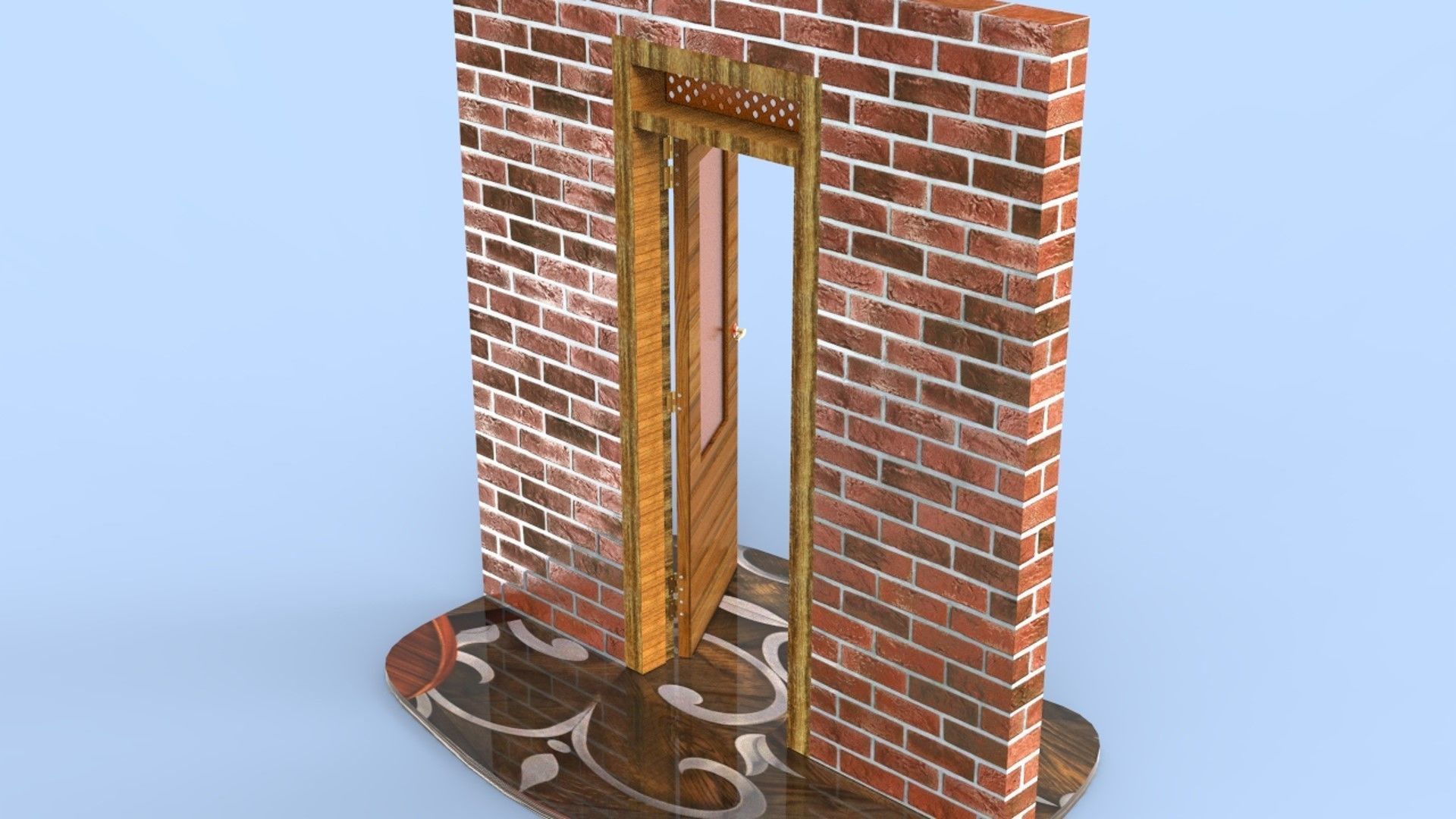 Wooden Glass Door 3D model_5