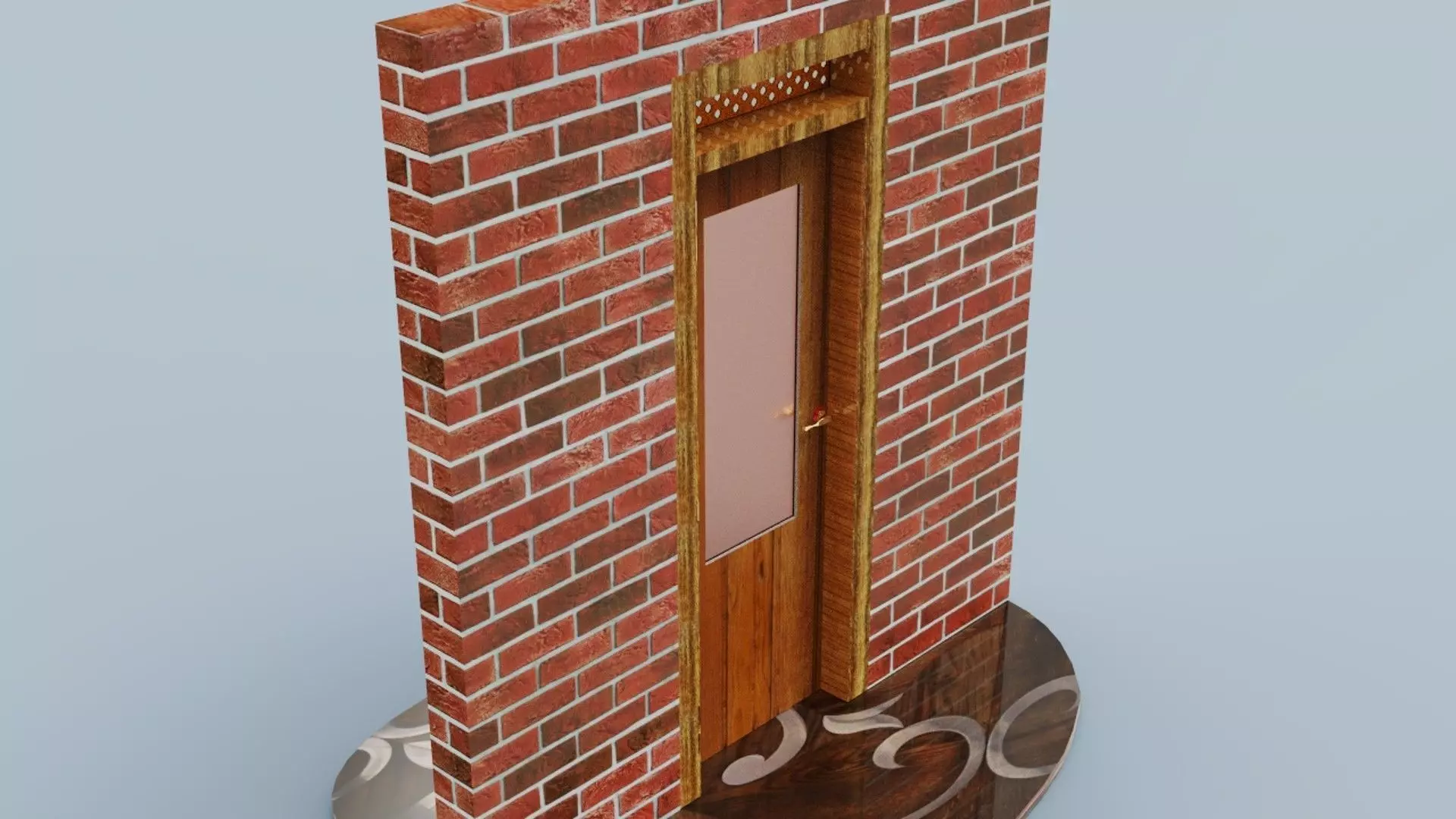 Wooden Glass Door 3D model_0