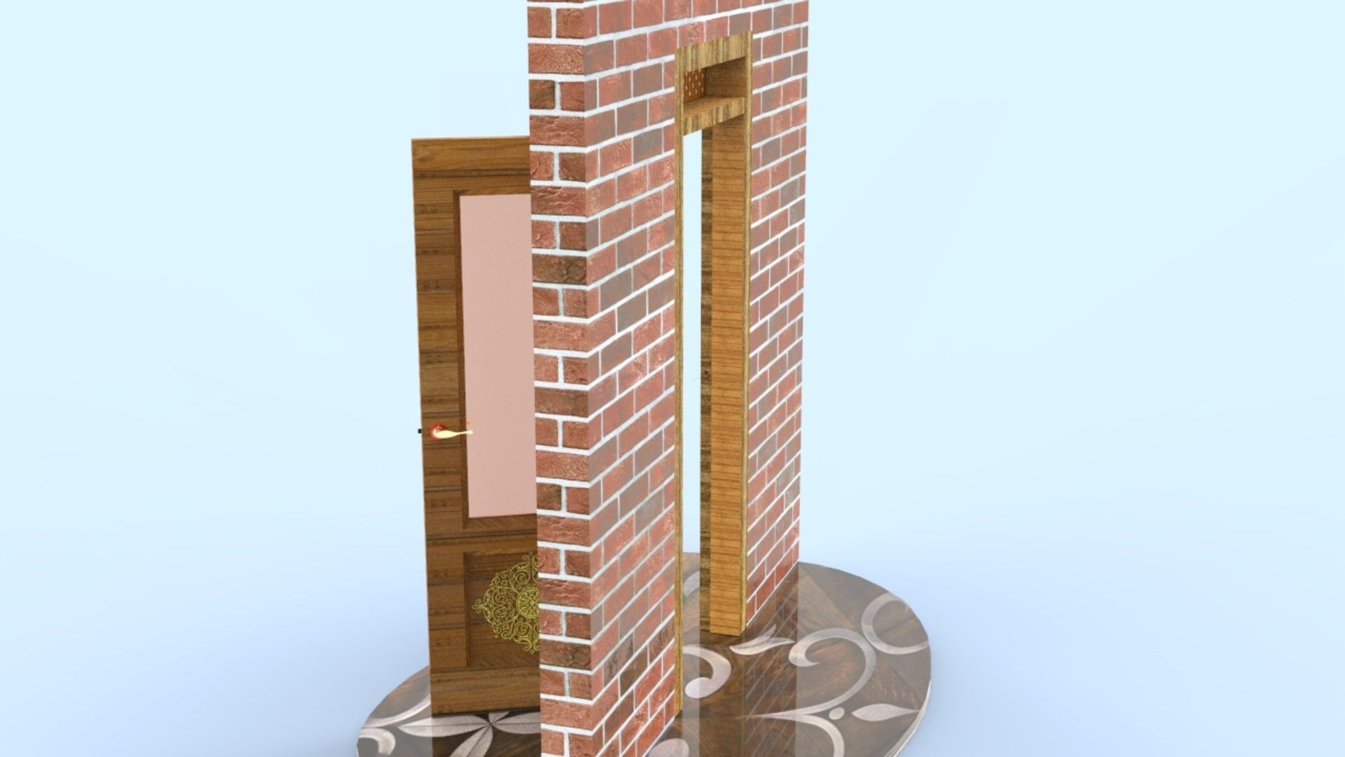 Wooden Glass Door 3D model_8