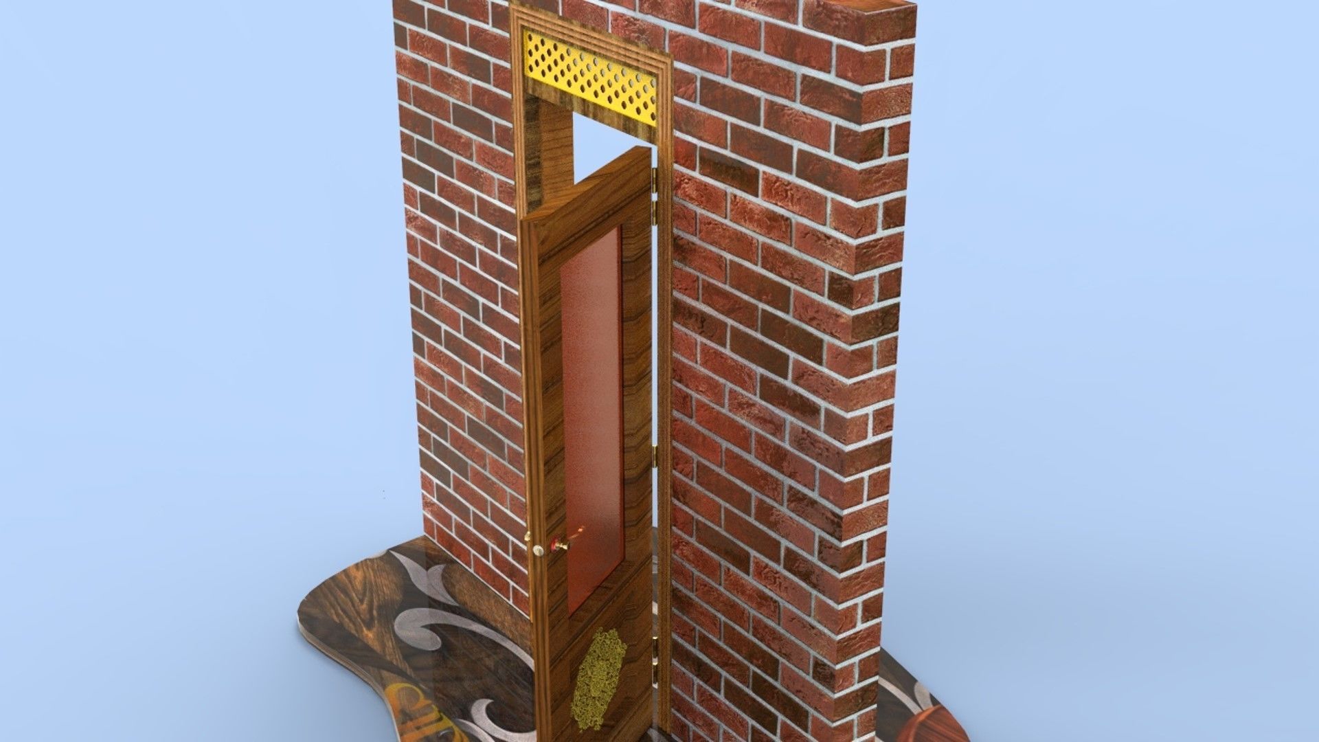 Wooden Glass Door 3D model_3