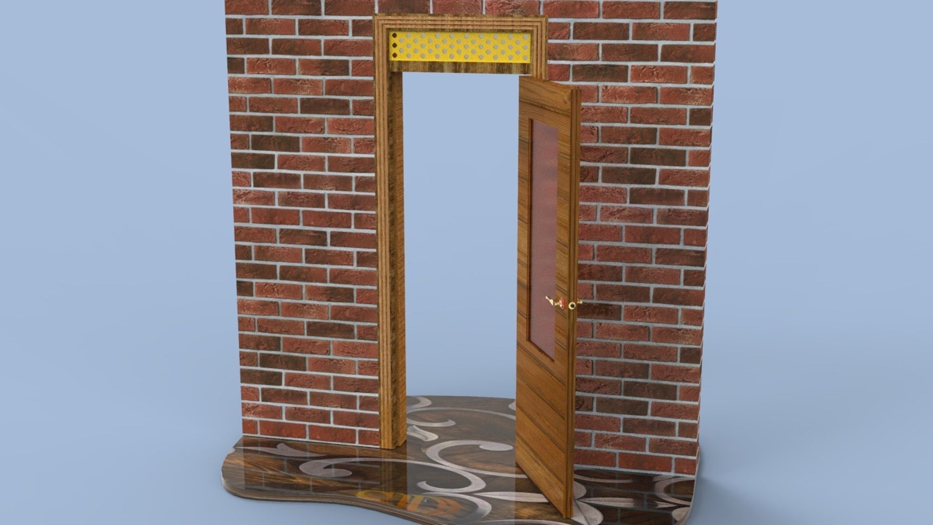 Wooden Glass Door 3D model_7