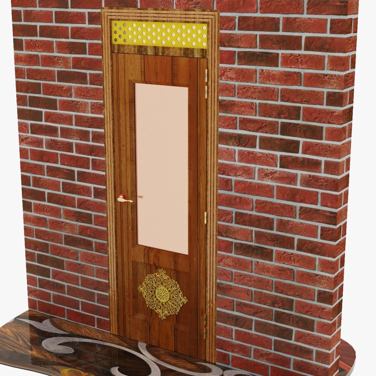 Wooden Glass Door 3D model_9