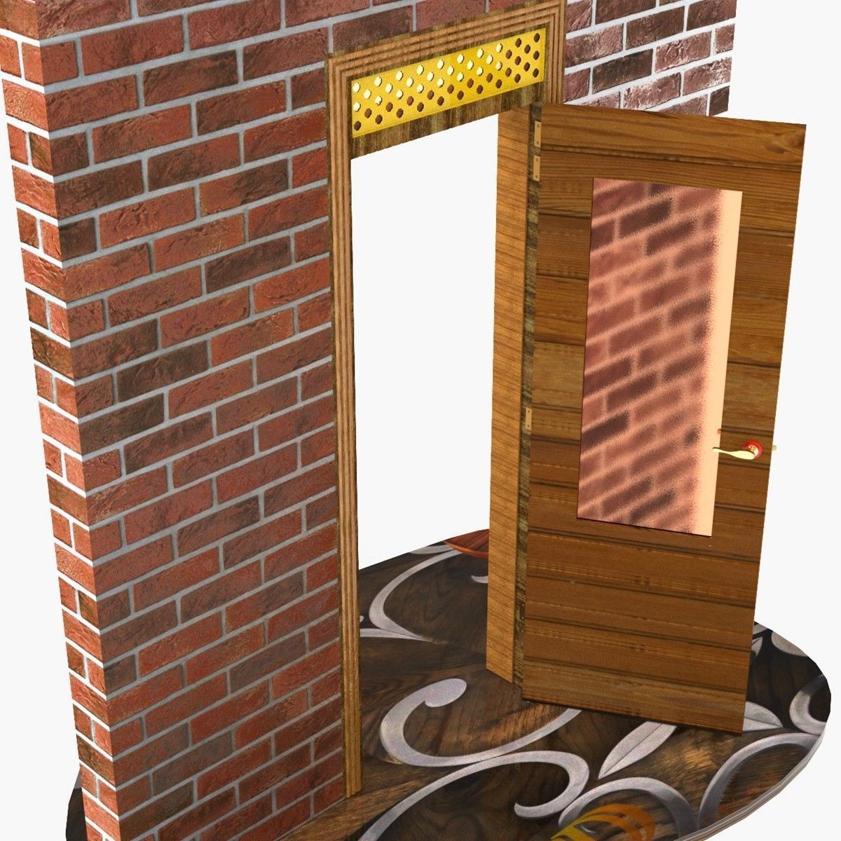 Wooden Glass Door 3D model_10
