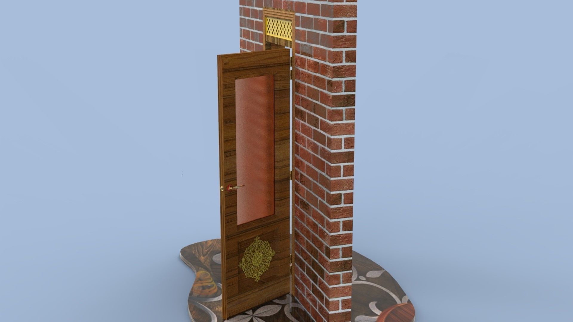 Wooden Glass Door 3D model_6