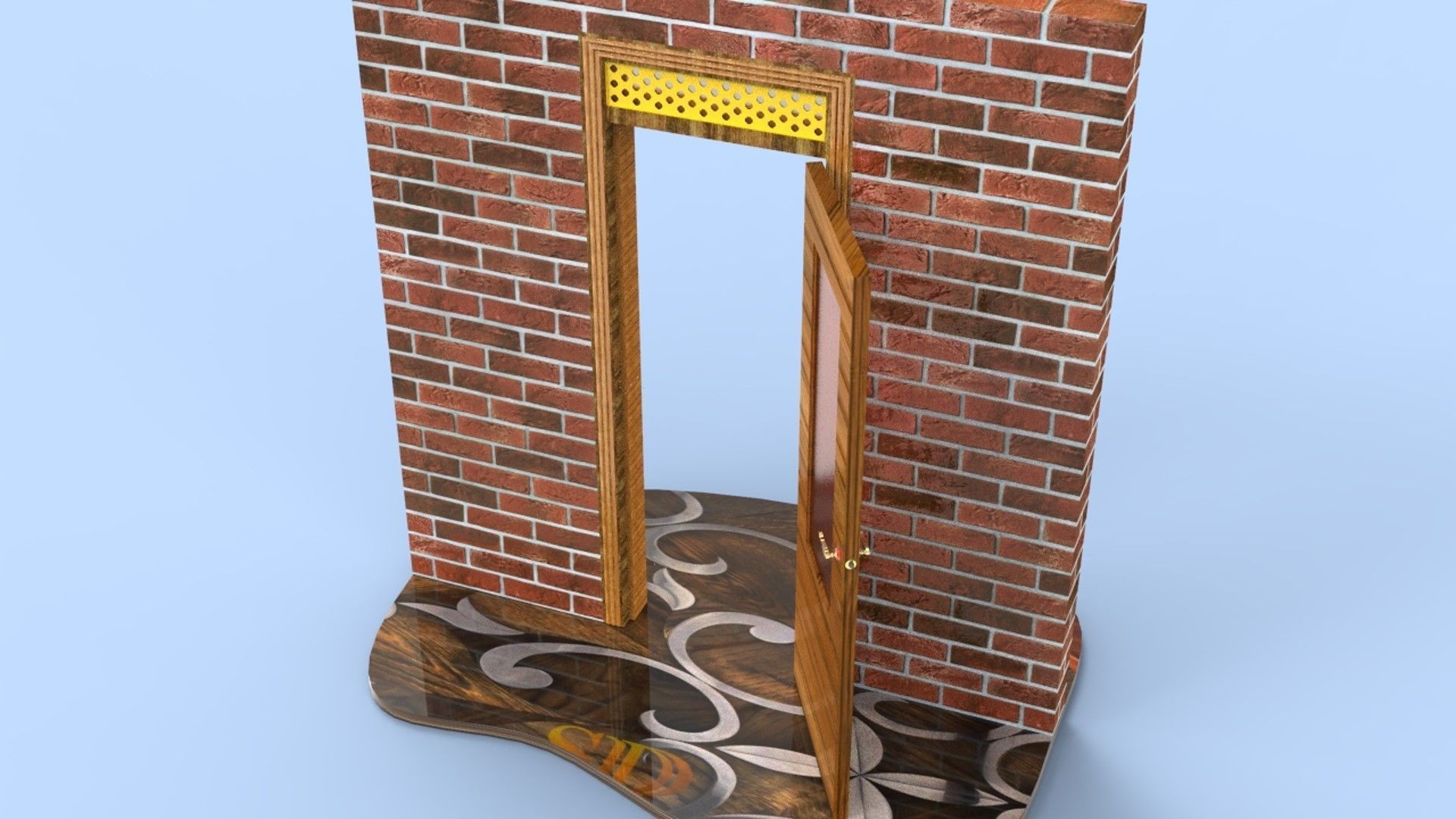 Wooden Glass Door 3D model_4
