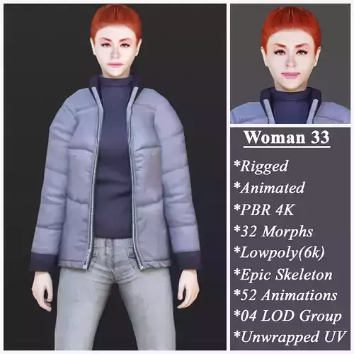 Woman 33 With 52 Animations 32 Morphs