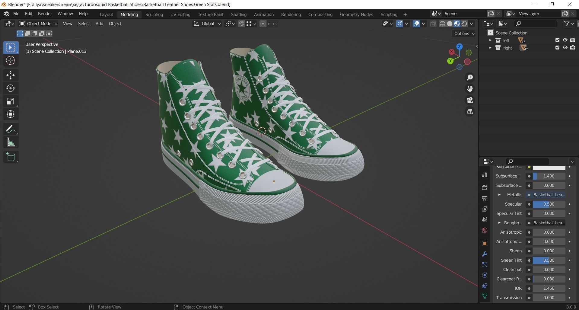 Basketball Leather Shoes Converse All Star Green Stars 3D model_13