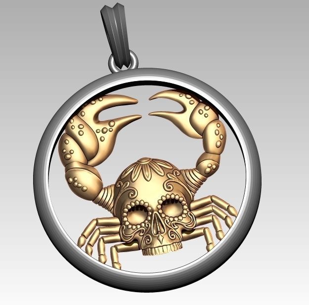 Skeleton Zodiac Cancer Pendant 3D print model_2