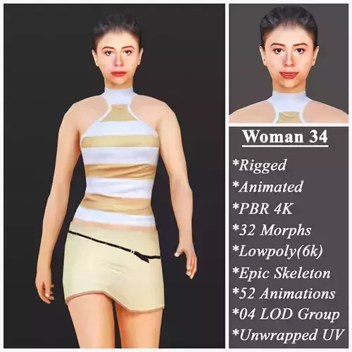 Woman 34 With 52 Animations 32 Morphs