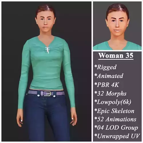 Woman 35 With 52 Animations 32 Morphs