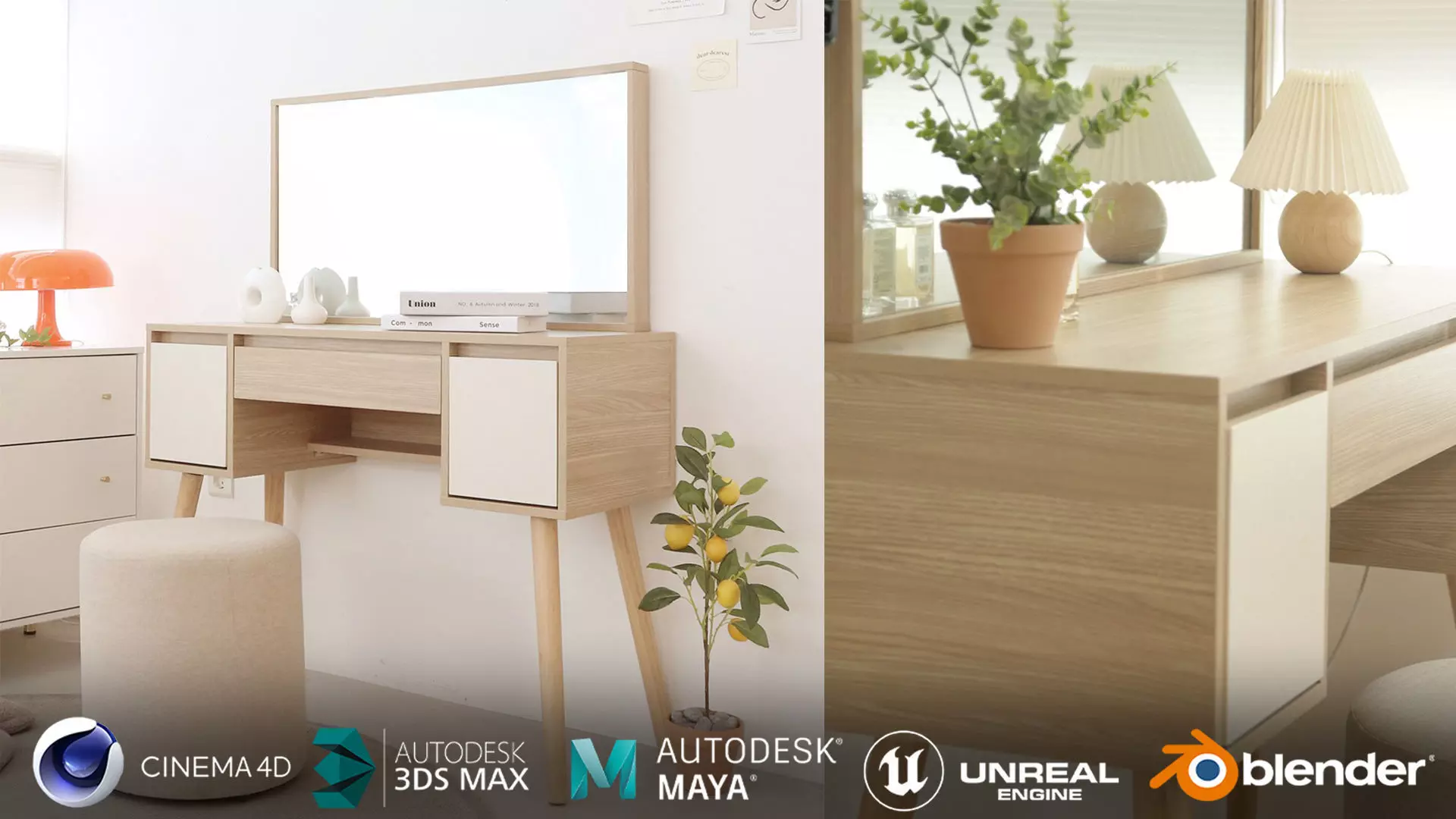 Coco storage type wooden mirror dressing table 3D model_0