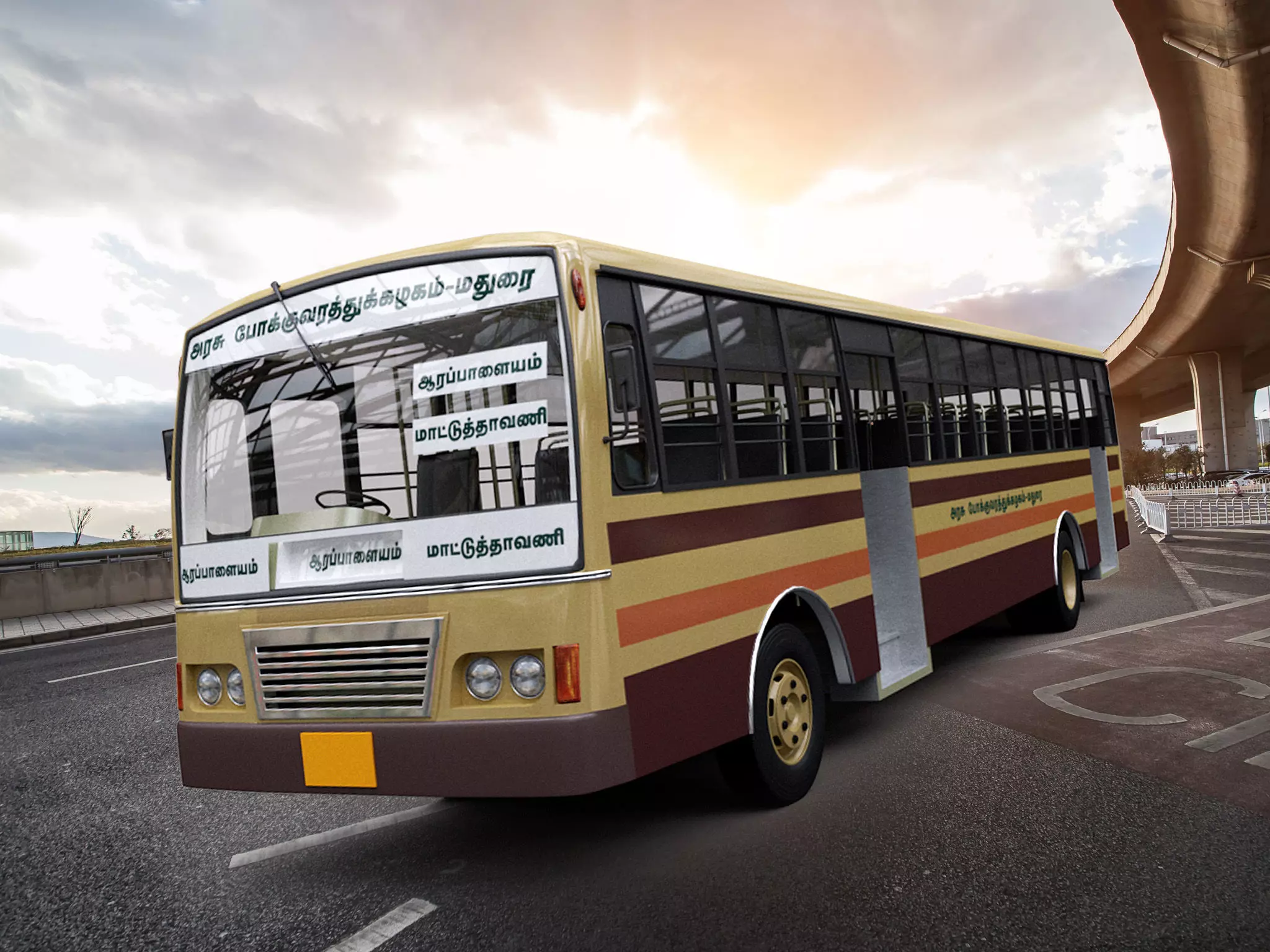 Tamil Nadu Government bus high quality 3D Model Low-poly 3D model_0