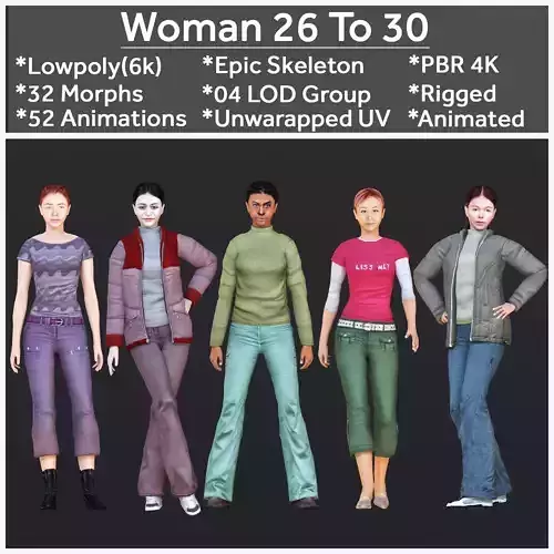 Woman 26 To 30 With 52 Animations 32 Morphs