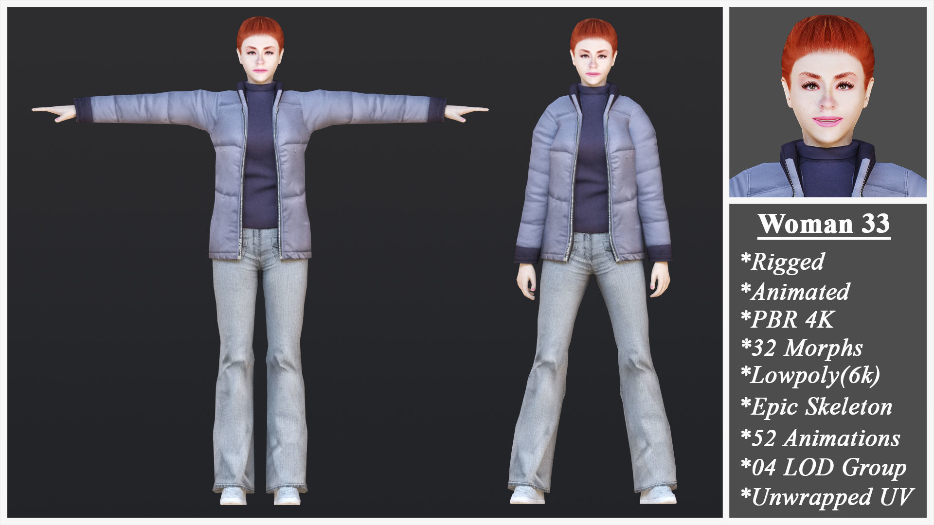 Woman 31 To 35 With 52 Animations 32 Morphs 3D Model Collection_7