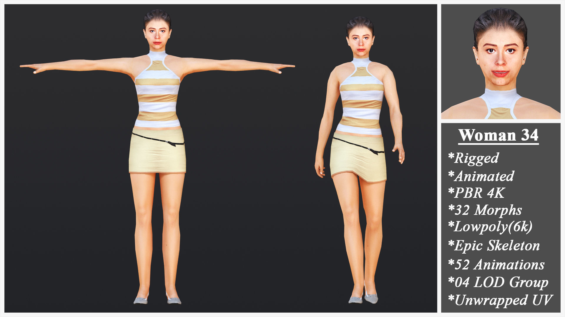 Woman 31 To 35 With 52 Animations 32 Morphs 3D Model Collection_8