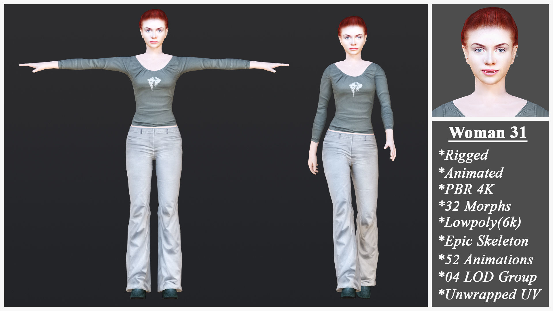 Woman 31 To 35 With 52 Animations 32 Morphs 3D Model Collection_5